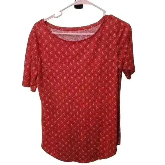 262. Anne taylor Loft red patterned linen tee shirt size xs - Picture 1 of 6